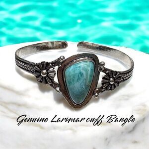 Ethnic Silver and Blue Larimar Cuff Bangle
